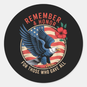 Remember and Honor Bald Eagle Memorial Day Tribute Classic Round Sticker
