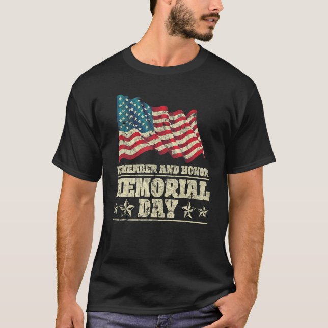 Remember And Honor Memorial Day American Flag T-Shirt (Front)