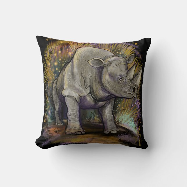 Remember Black Rhino Throw Pillow (Front)