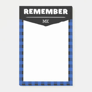 Remember - Blue Buffalo Check Monogrammed Post-it Notes
