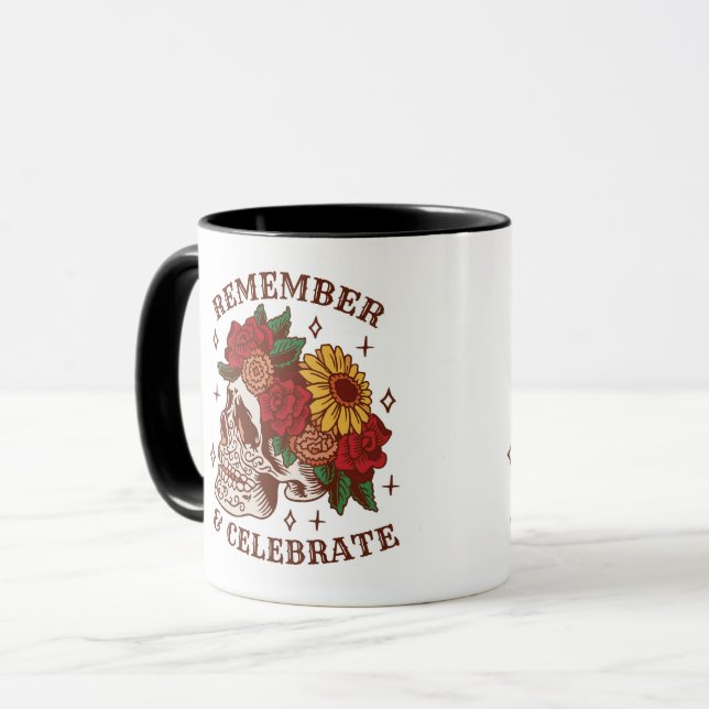 Remember Celebrate Day of the Dead Skull Florals Mug (Front Left)