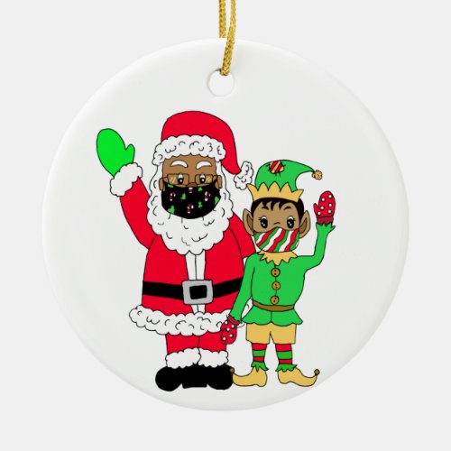 Remember Christmas 2020 Ethnic  Santa in Face Mask Ceramic Ornament
