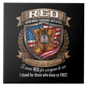Remember Everyone Deployed Military Red Friday Ceramic Tile
