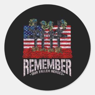 Remember Fallen Heroes Poppy Memorial Day Veteran Classic Round Sticker