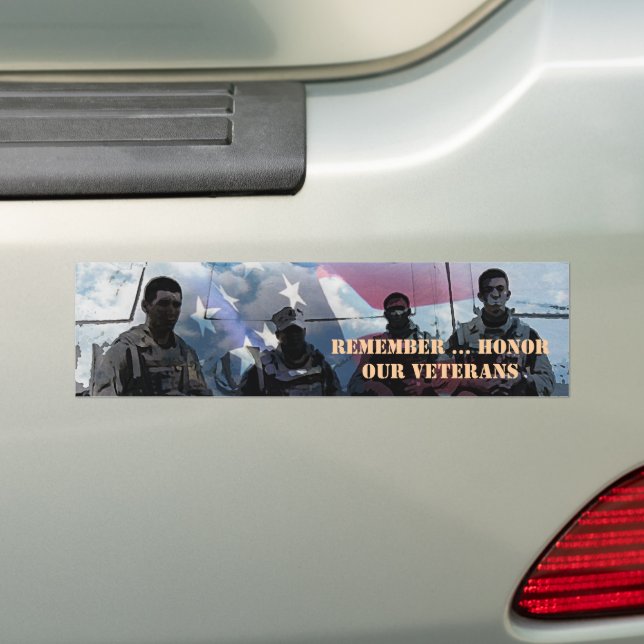 Remember Honor our Veterans Veteran Bumper Sticker (On Car)