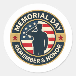 Remember & Honor Patriotic Veterans Memorial Day Classic Round Sticker
