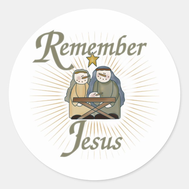 Remember Jesus Christmas Nativity Classic Round Sticker (Front)