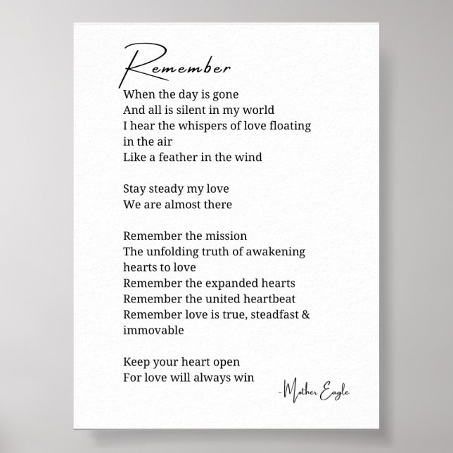Remember Love poem poster wall art decor  (Front)