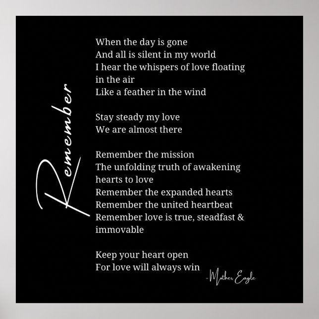 Remember Love poem poster wall art decor black and (Front)