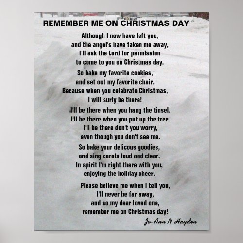 REMEMBER ME ON CHRISTMAS DAY poem Poster