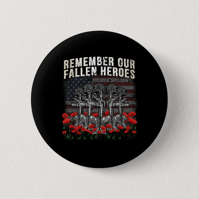 Remember Our Fallen Heroes Red Poppy Soldier Memor Button (Front)