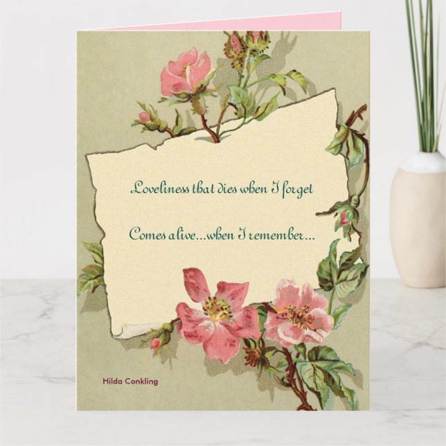 Remember Pink Roses Quote Greeting Card (Front)