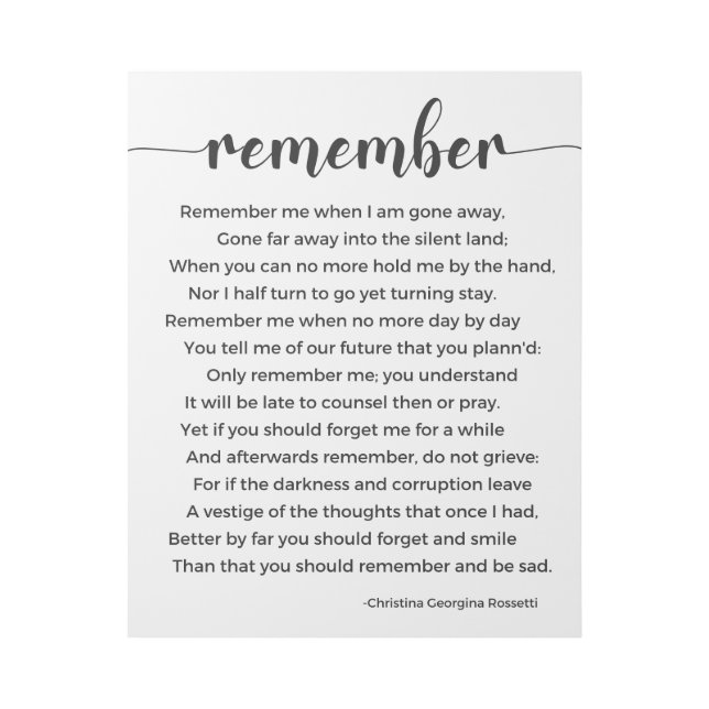Remember Poem by Christina Georgina Rossetti Gallery Wrap (Front)