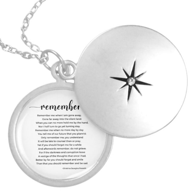 Remember Poem by Christina Georgina Rossetti Locket Necklace (Front)