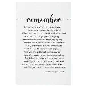 Remember Poem by Christina Georgina Rossetti Metal Print