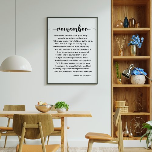 Remember Poem by Christina Georgina Rossetti Poster