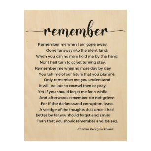 Remember Poem by Christina Georgina Rossetti Wood Wall Art