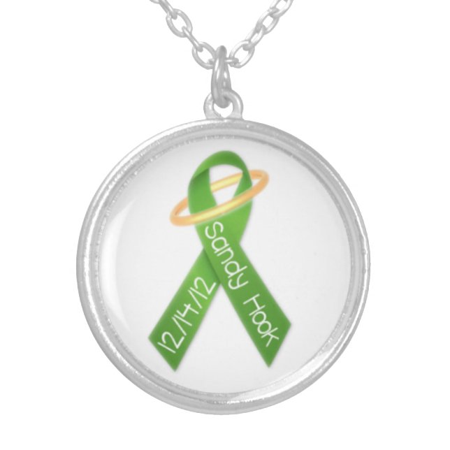 Remember Sandy hook 12/14/12 green ribbon necklace (Front)
