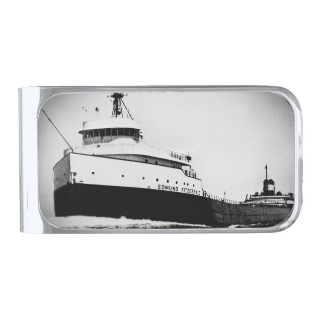 Remember the Crew of the Edmund Fitzgerald Silver Finish Money Clip (Front)