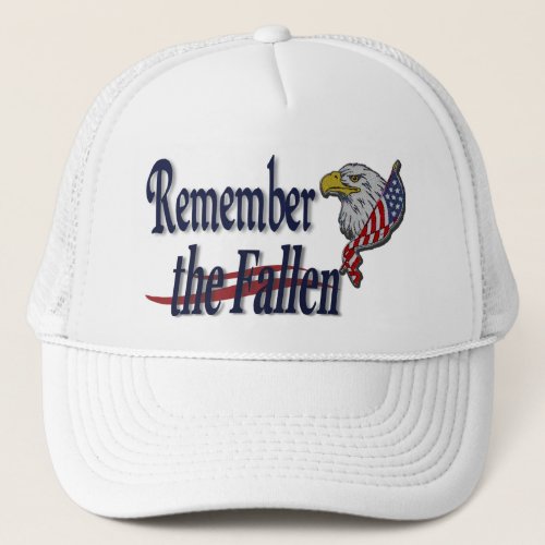 Remember the Fallen with Eagle and Flag Military Trucker Hat