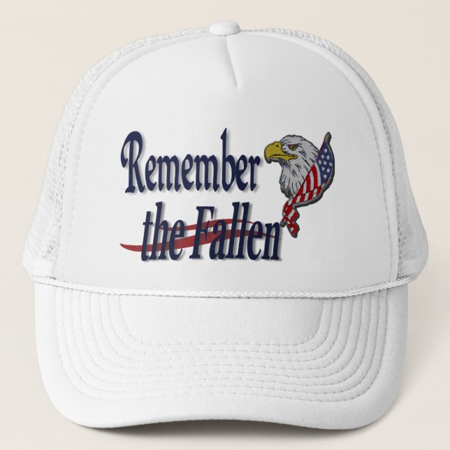 Remember the Fallen with Eagle and Flag Military Trucker Hat (Front)