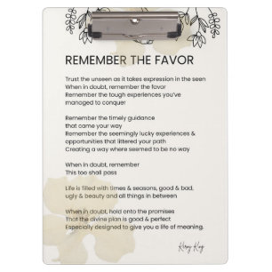 Remember The Favor - Grace Filled Uplifting Poem Clipboard