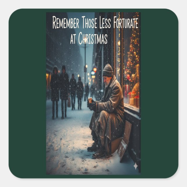 REMEMBER THE LESS FORTUNATE AT CHRISTMAS SQUARE STICKER (Front)