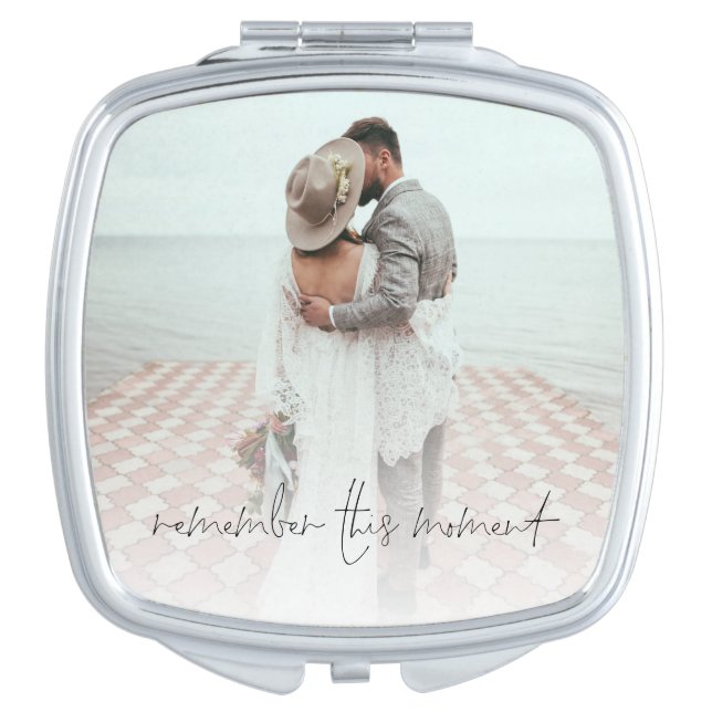 Remember This Moment Photo Newlywed Keepsake Compact Mirror (Front)