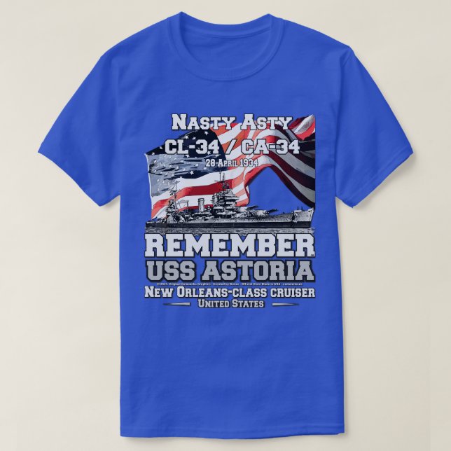 REMEMBER USS Astoria CA34 cruiser navy veterans T-Shirt (Design Front)