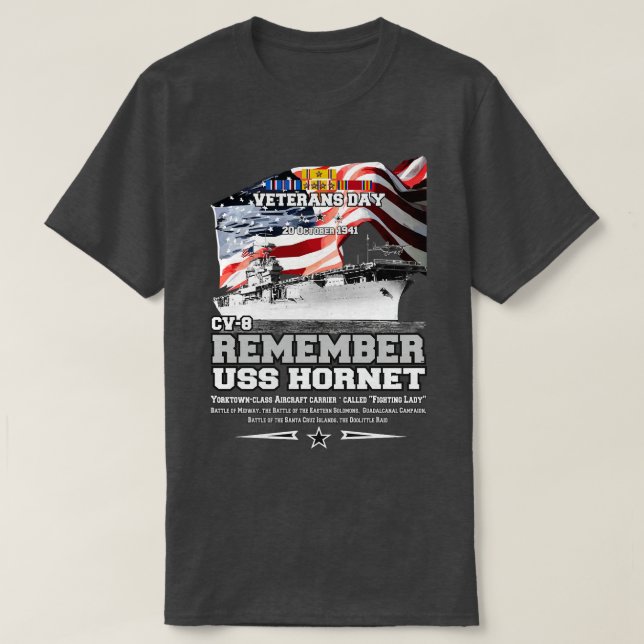 REMEMBER USS Hornet CV8 Aircraft rier T-Shirt (Design Front)