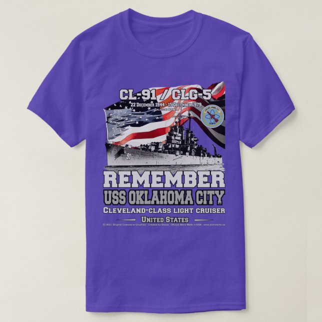 Remember USS Oklahoma City CL91 US Navy cruiser T-Shirt (Design Front)