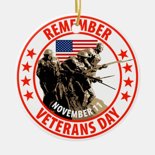 Remember Veterans Day Ceramic Ornament
