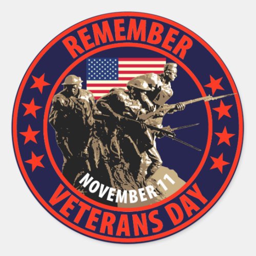 Remember Veterans Day Classic Round Sticker