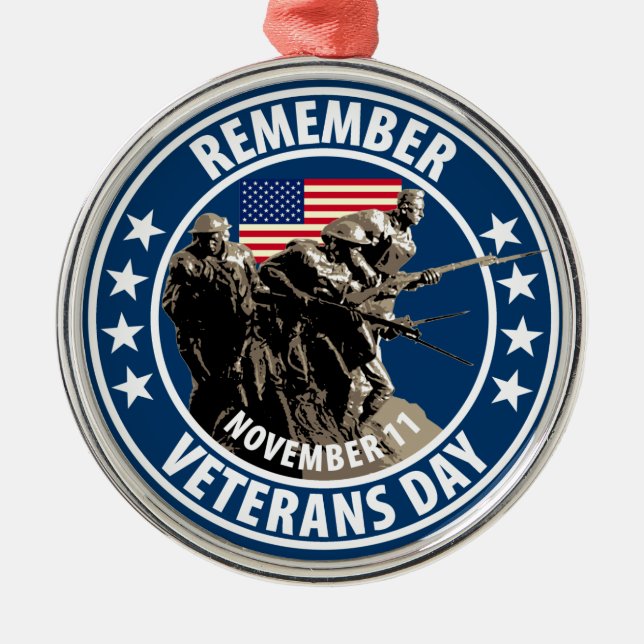Remember Veterans Day Metal Ornament (Front)