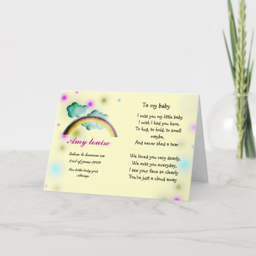 Rememberance card for baby girl or child