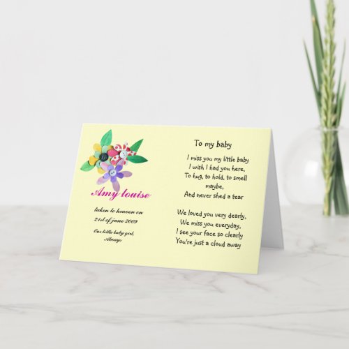 Rememberance card for baby or child
