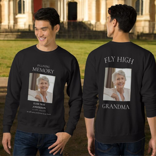 rememberance In loving memory  grandma photo Sweatshirt (modern double sided memorial sweater with two photo , a treasured keepsake )