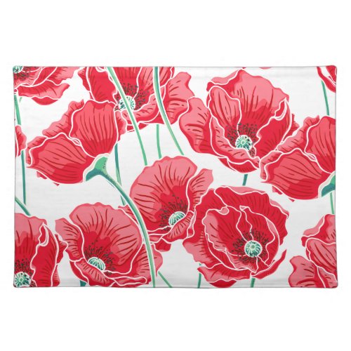 Rememberance red poppy field floral pattern placemat