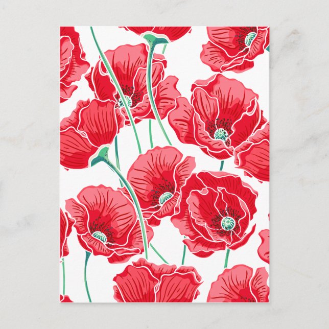 Rememberance red poppy field floral pattern postcard (Front)