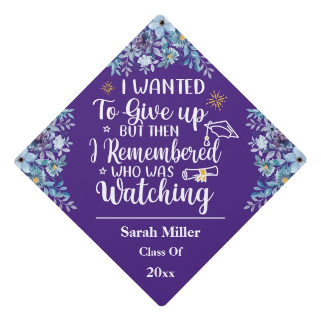 Remembered who was Watching Motivational Saying Graduation Cap Topper (Front)