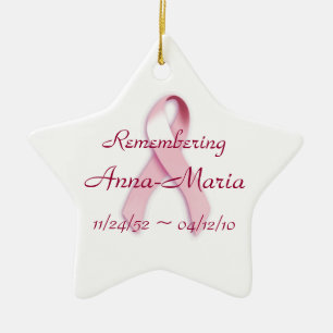 "Remembering____" Breast Cancer Awareness Ribbon Ceramic Ornament