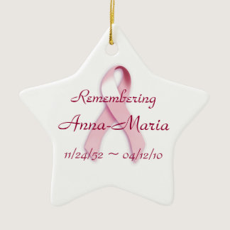 "Remembering____" Breast Cancer Awareness Ribbon Ceramic Ornament