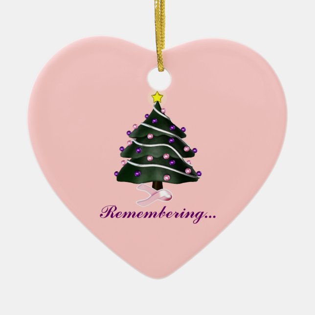"Remembering.." Christmas Tree/Breast Cancer Aware Ceramic Ornament (Front)