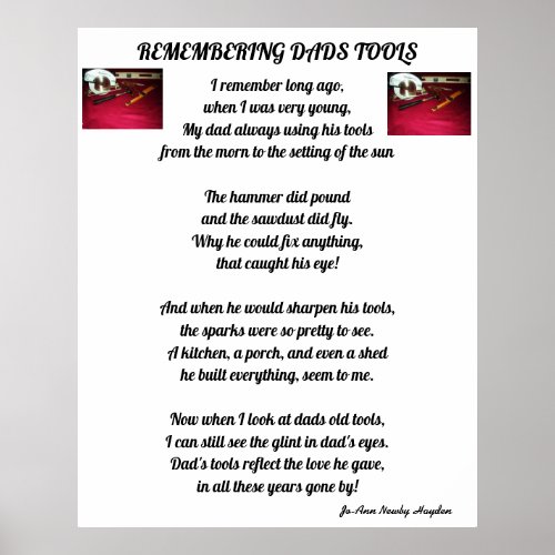 REMEMBERING DADS TOOLS POEM poster