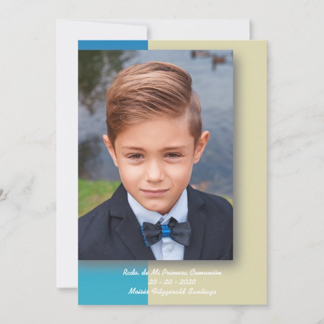 Remembering My First Communion in Blue and Beige Holiday Card (Front)