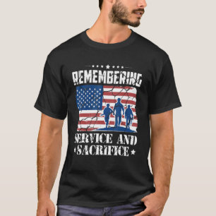 Remembering Service And Sacrifice Usa Memorial Day T-Shirt