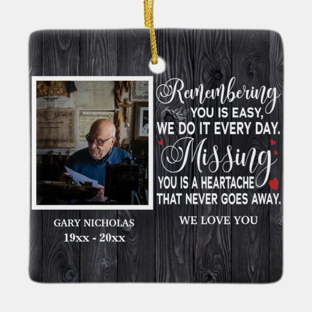 Remembering You Memorial Quote Personalized Photo Ceramic Ornament (Front)