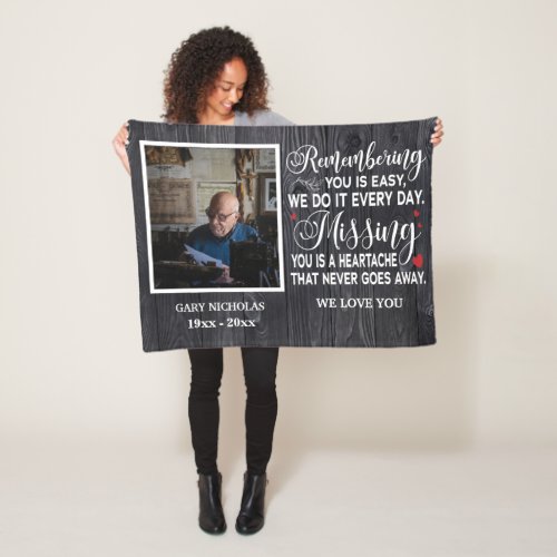 Remembering You Memorial Quote Personalized Photo Fleece Blanket