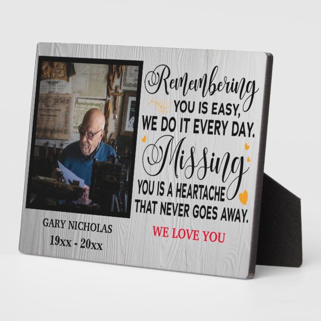 Remembering You Memorial Quote Personalized Photo Plaque (Side)