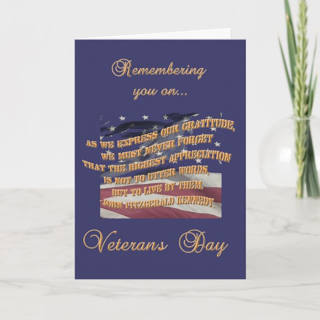 Remembering you on Veteran's Day Letterpress Thank You Card (Front)